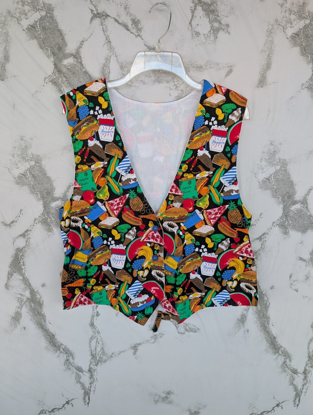Vintage Food Snacks Colorful Graphic Button Up Vest Women's Large